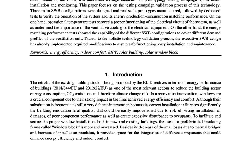 Validation process of a multifunctional and autonomous solar window block for residential buildings